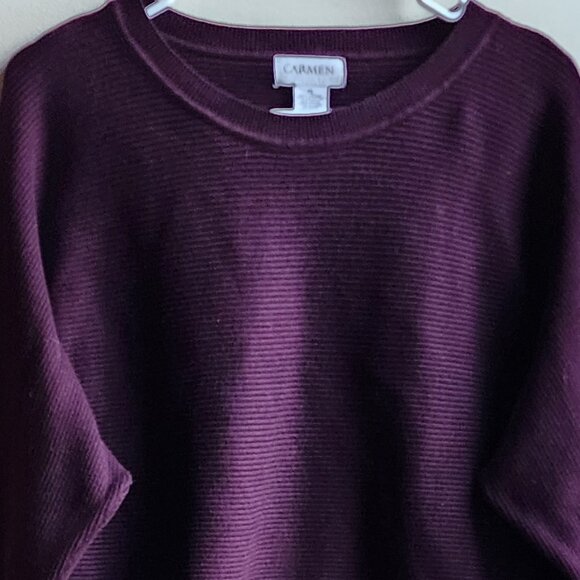 Carmen Marc Valvo Deep Purple Scoop Neck Ribbed Cropped Sweater Size XL - Picture 5 of 13
